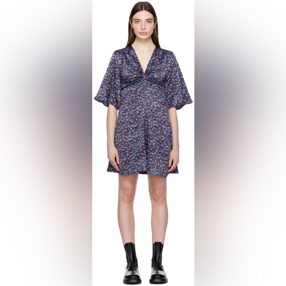 Ganni SSENSE black floral Red purple blue and White Sundress